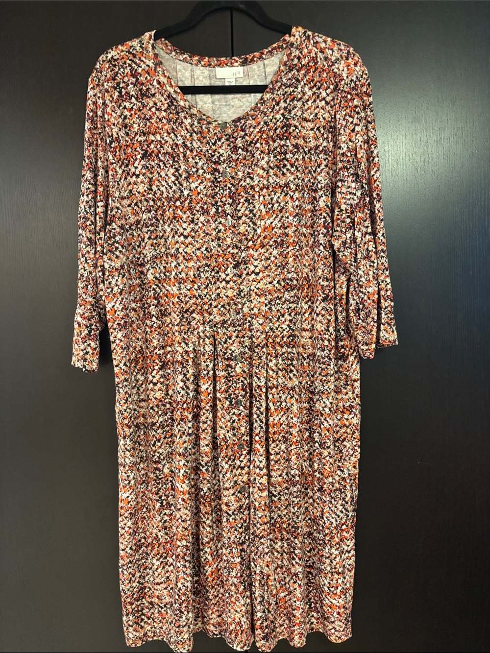 J. Jill Coral/Brown Multi-Print Scoop-Neck Button Front Women's Dress